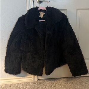 Black fake fur coat